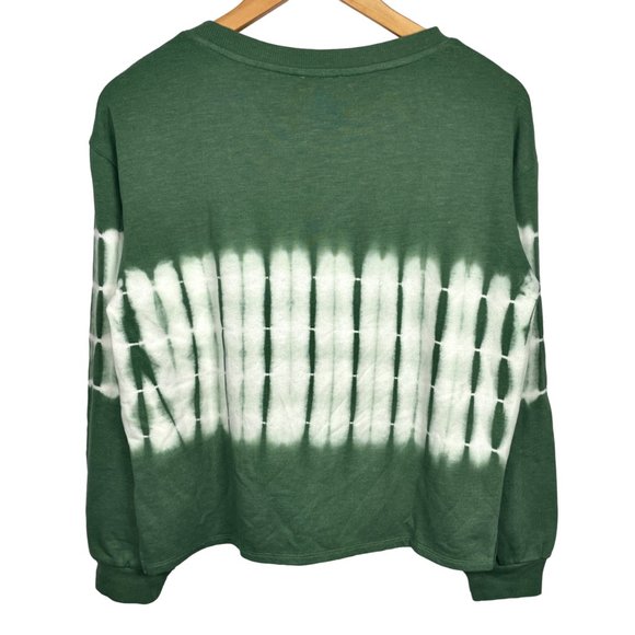 Vince Camuto Green + White Color Block Tie Dye Round Neck Long Sleeve Sweatshirt - Picture 2 of 6